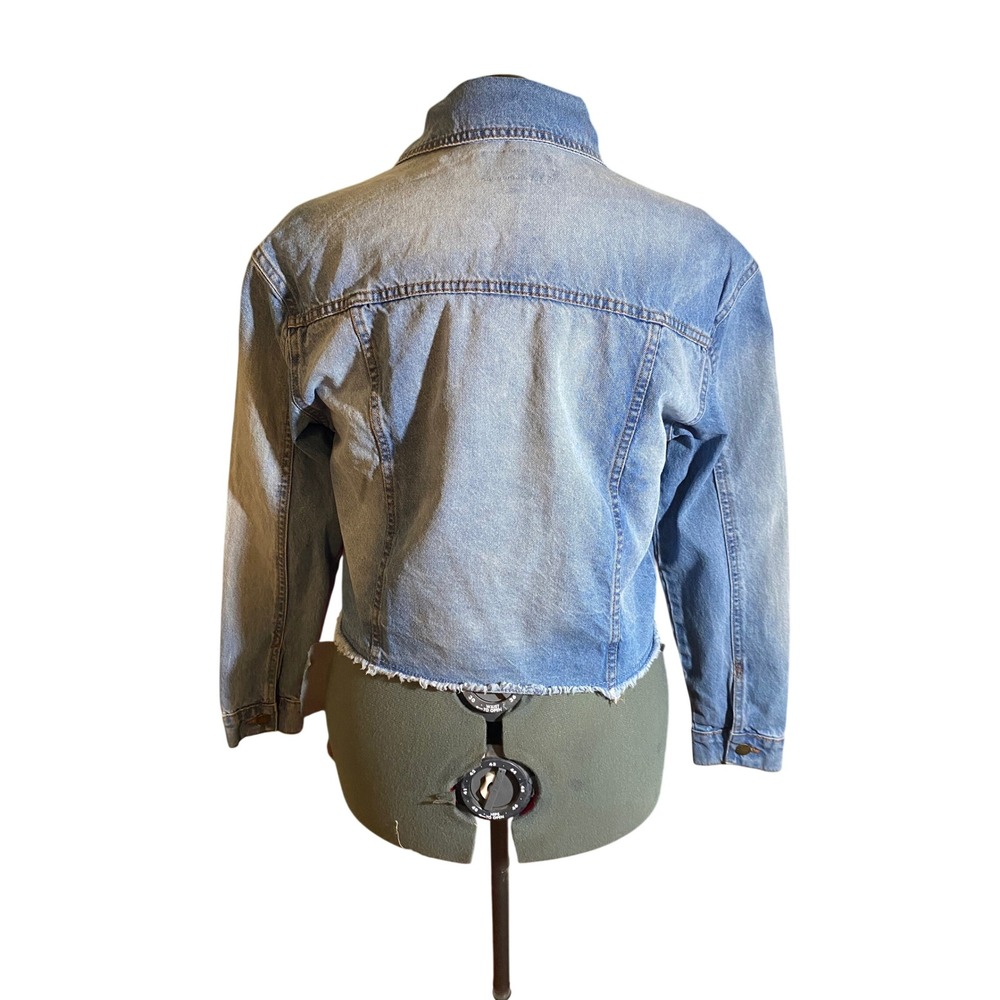 Red Star Womens Light Wash Cropped Denim Jacket Raw Hem Blue Size M - Picture 5 of 6